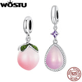 925 Sterling Silver Pink Pear Drop Charm Bead Pendant Jewelry Making