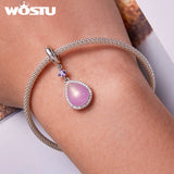 925 Sterling Silver Pink Pear Drop Charm Bead Pendant Jewelry Making