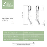 925 Sterling Silver Tassel Earrings Butterfly Line Drop Earrings For Women