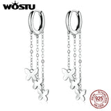 925 Sterling Silver Tassel Earrings Butterfly Line Drop Earrings For Women