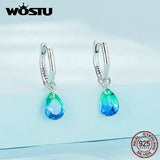 925 Silver Teardrop Dangle Earrings Rainbow Crystal Hoop Women