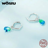 925 Silver Teardrop Dangle Earrings Rainbow Crystal Hoop Women