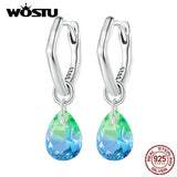 925 Silver Teardrop Dangle Earrings Rainbow Crystal Hoop Women