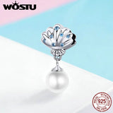 925 Silver Shell Locket Charm Pearl Beads Bracelet DIY Jewelry CQC1155