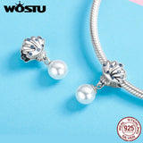 925 Silver Shell Locket Charm Pearl Beads Bracelet DIY Jewelry CQC1155