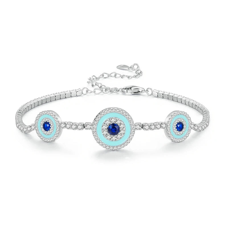 925 Silver Turkey Evil Eye Tennis Bracelet Zircon Layer Wrist Link