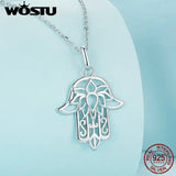 925 Silver Hamsa Hand Necklace Hollow Flower Pendant Chain Lucky Jewelry