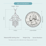 925 Silver Hamsa Hand Necklace Hollow Flower Pendant Chain Lucky Jewelry