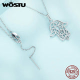 925 Silver Hamsa Hand Necklace Hollow Flower Pendant Chain Lucky Jewelry