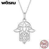 925 Silver Hamsa Hand Necklace Hollow Flower Pendant Chain Lucky Jewelry