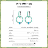 925 Silver Turquoise Hoop Earrings Double Circle Earring Ear Buckle Jewelry Gift