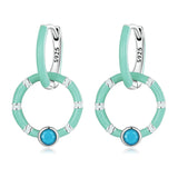 925 Silver Turquoise Hoop Earrings Double Circle Earring Ear Buckle Jewelry Gift