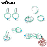 925 Silver Turquoise Hoop Earrings Double Circle Earring Ear Buckle Jewelry Gift
