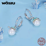 925 Silver Turtle Ear Clips with Shell Pearl Fine Jewelry For Women