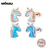 Sterling Silver Opal Rose Stud Earrings Unicorn Design