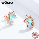 Sterling Silver Opal Rose Stud Earrings Unicorn Design