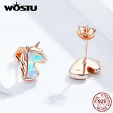 Sterling Silver Opal Rose Stud Earrings Unicorn Design