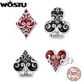925 Silver Asymmetric Poker Spades Stud Earrings Heart Ear Buckle