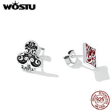 925 Silver Asymmetric Poker Spades Stud Earrings Heart Ear Buckle