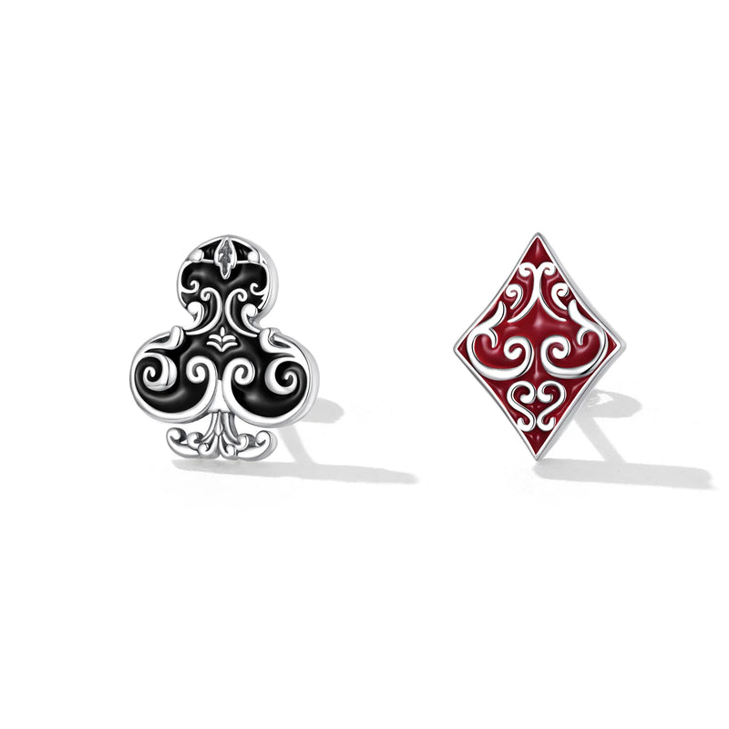 925 Silver Asymmetric Poker Spades Stud Earrings Heart Ear Buckle