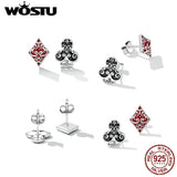 925 Silver Asymmetric Poker Spades Stud Earrings Heart Ear Buckle