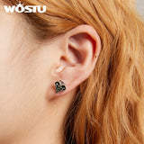 925 Silver Asymmetric Poker Spades Stud Earrings Heart Ear Buckle