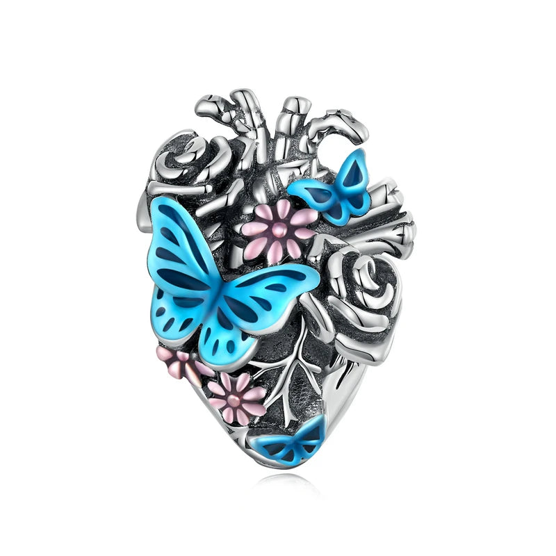 925 Silver Vintage Butterfly Charms Pendant Flower Bead DIY Jewelry