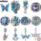 925 Silver Vintage Butterfly Charms Pendant Flower Bead DIY Jewelry