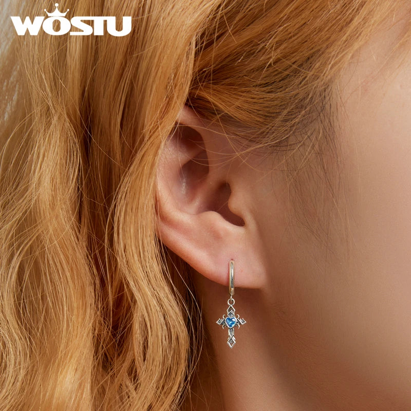 925 Silver Cross Dangle Drop Earrings CZ Hoop Heart Wedding Jewelry