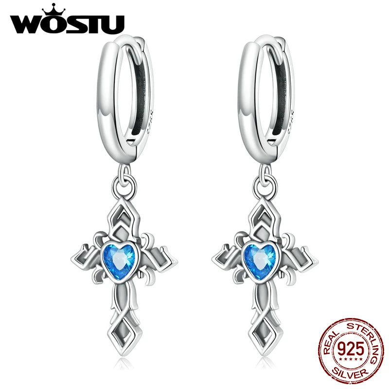 925 Silver Cross Dangle Drop Earrings CZ Hoop Heart Wedding Jewelry