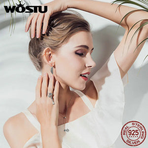 925 Sterling Silver Feather Wings Earrings with Zircon
