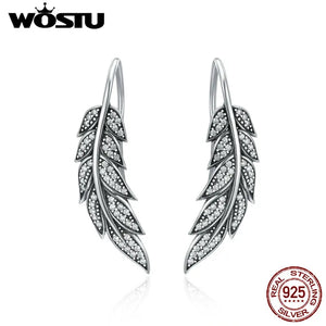 925 Sterling Silver Feather Wings Earrings with Zircon