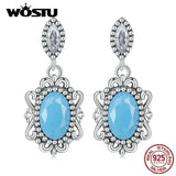 925 Silver Vintage Turquoise Flower Drop Earrings Hoops Wedding Party Gift