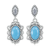 925 Silver Vintage Turquoise Flower Drop Earrings Hoops Wedding Party Gift