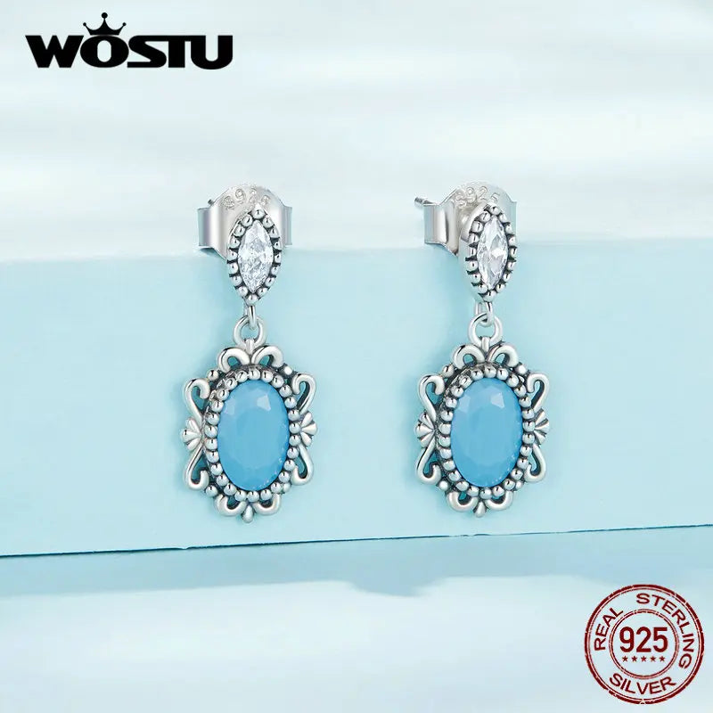 925 Silver Vintage Turquoise Flower Drop Earrings Hoops Wedding Party Gift