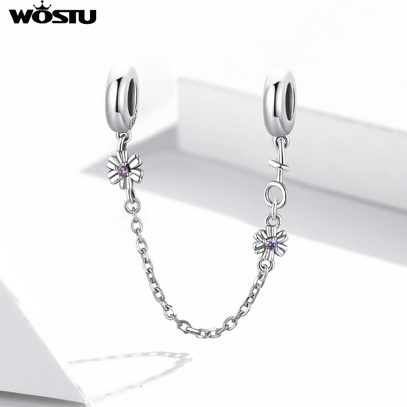 925 Silver Vintage Flower Chain Pendant Necklace Woman Bead Charm