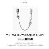 925 Silver Vintage Flower Chain Pendant Necklace Woman Bead Charm