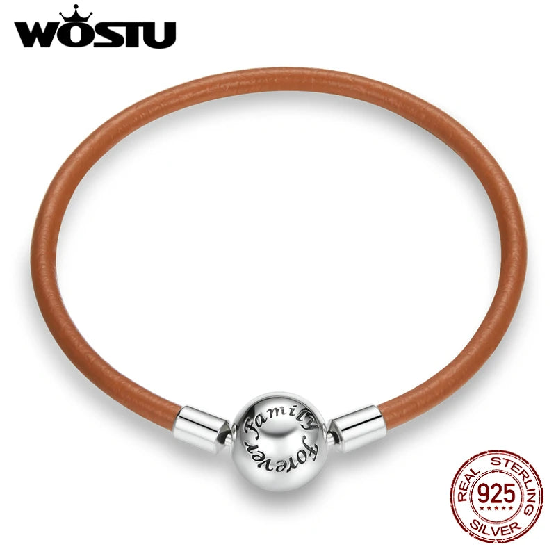 925 Sterling Silver Vintage Family Bracelet Brown Leather CQB215