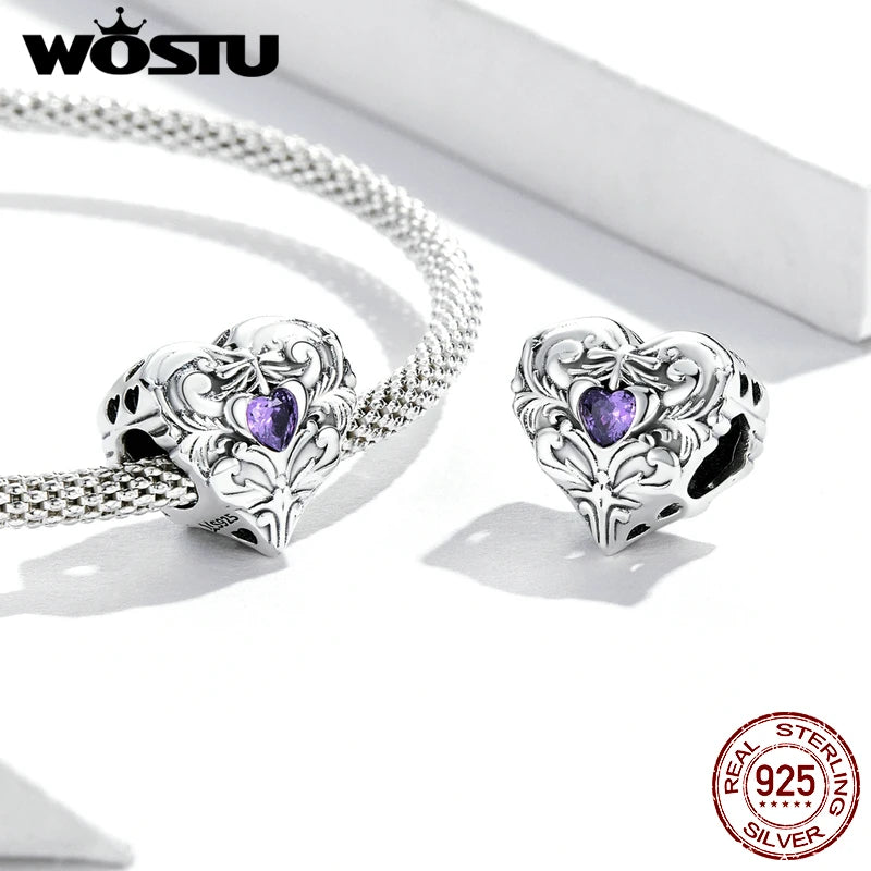 925 Silver Heart Love Pendant Beads for Bracelets Necklace