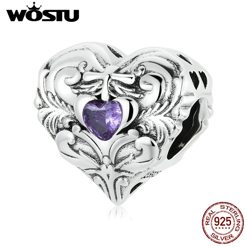 925 Silver Heart Love Pendant Beads for Bracelets Necklace