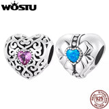 925 Sterling Silver Vintage Pink Zircon Opal Heart Charms Beads