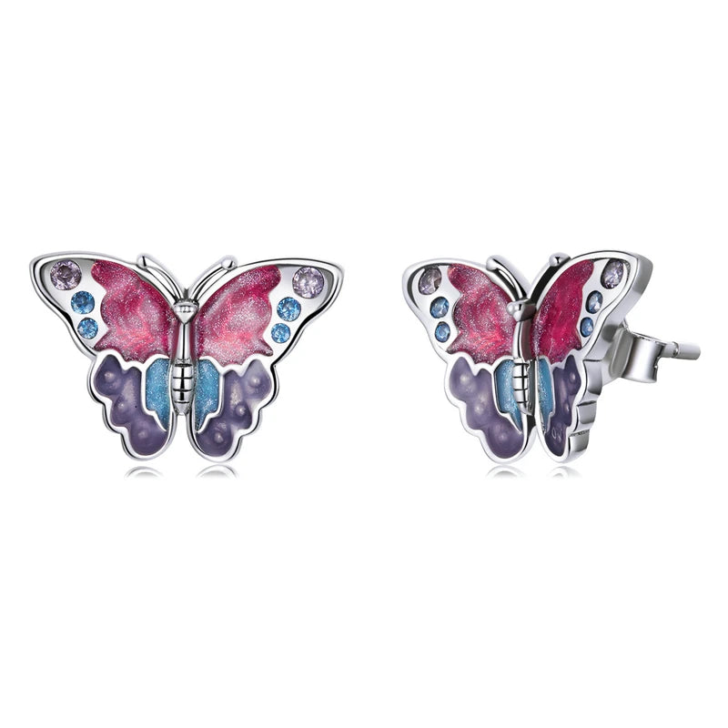 925 Silver Vintage Butterfly Mushroom Bee Stud Earrings