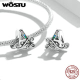 925 Silver Vintage Letter A M Rainbow Charm Pendant Bracelet Necklace