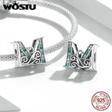925 Silver Vintage Letter A M Rainbow Charm Pendant Bracelet Necklace