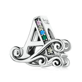 925 Silver Vintage Letter A M Rainbow Charm Pendant Bracelet Necklace