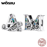 925 Silver Vintage Letter A M Rainbow Charm Pendant Bracelet Necklace