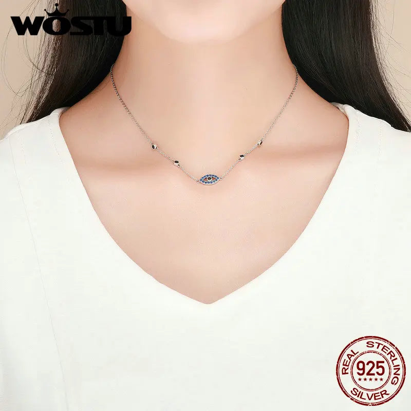 925 Silver Vintage Lucky Eyes Chains Necklace For Women