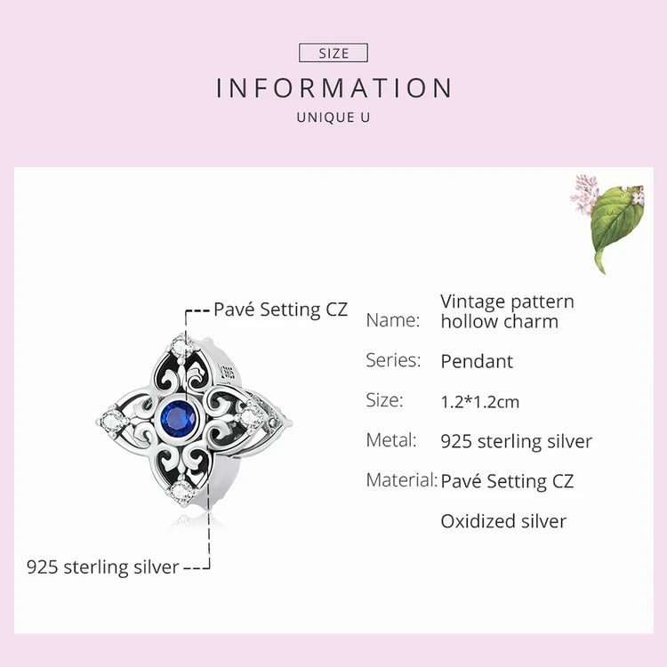 925 Sterling Silver Vintage Pattern Hollow Charm Bead Pendant