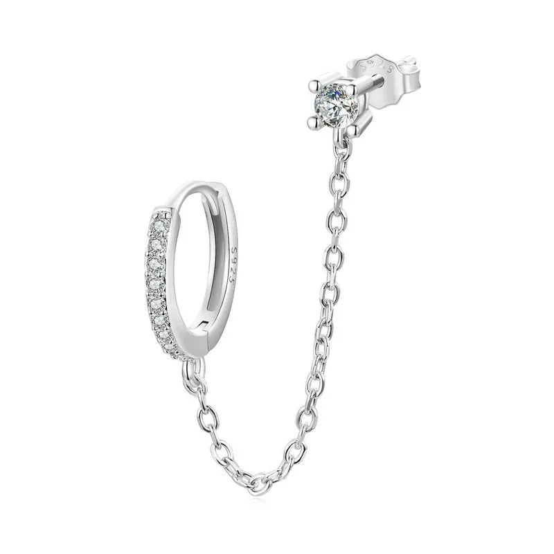 925 Silver Wedding Zircon Ear Stud Clip CZ Earrings