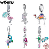925 Silver Owl Birds Pendant Flamingo Bead Bracelet DIY Jewelry